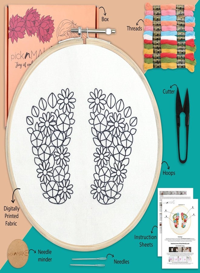 picknMAKE Floral Newborn Footprints DIY Hand Embroidery Kit for Beginners & Adults | 8 Inch Hoop | Handmade Craft Gift for New Moms, Moms-to-Be & Baby Welcome Décor - Image 2